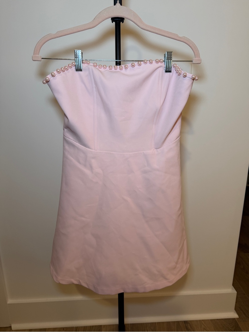 Altar'd State Light Pink Strapless Pearl-Trim Mini Dress